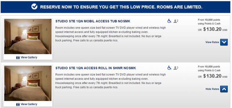 Wheelchair accessible hotel room reservation.