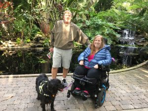 Karin and Dad enjoying Selby Gardens, a wheelchair accessible botanical garden park in Sarasota, Florida.
