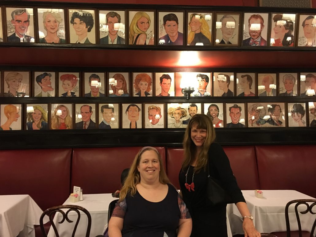 End your wheelchair accessible Broadway experience with a visit to Sardi's, where they have caricatures of Broadway performers on the walls.